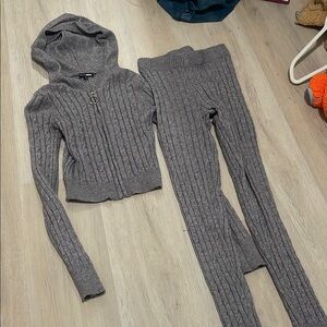 Gray Cable Knit Hoodie and Pants Set